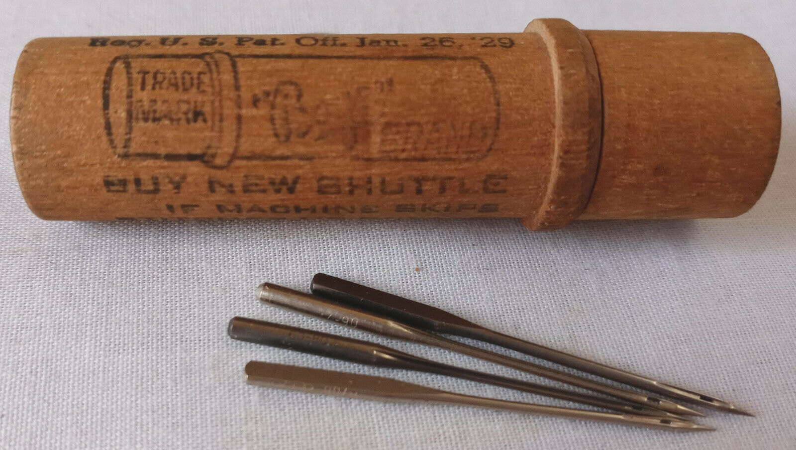 Vintage Boye Needle Co Wood Container Advertising Wooden Tube Sewing Machine