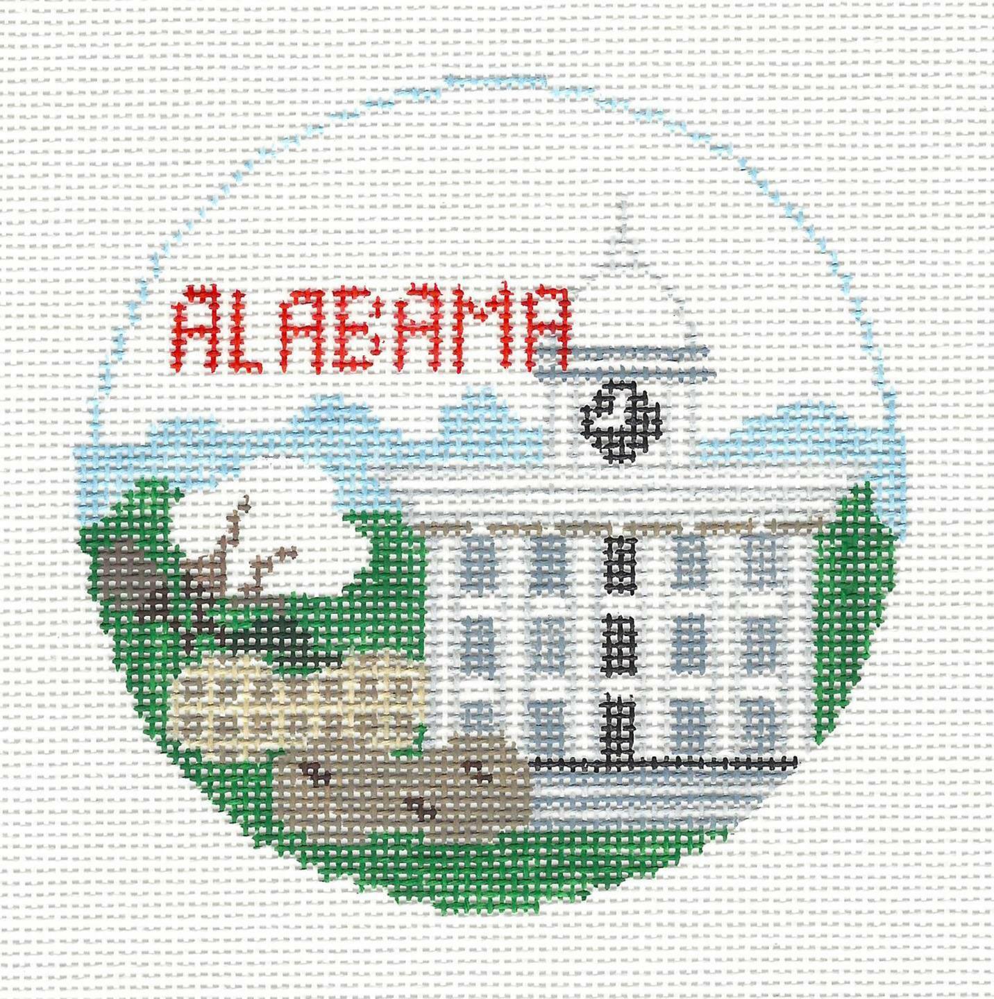 State of ALABAMA handpainted Needlepoint Ornament Canvas by Kathy Schenkel RD.
