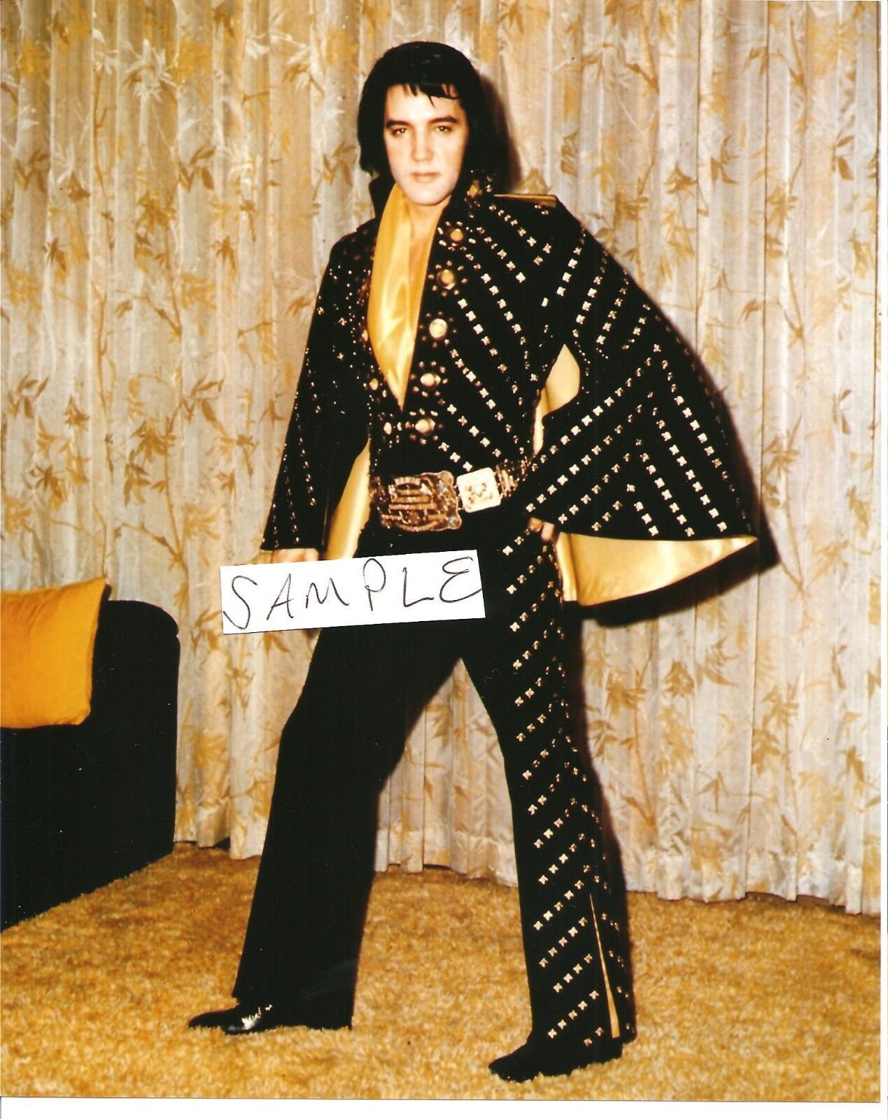 Elvis Presley 8 x 10 Photo Backstage- Las Vegas- BLACK Jumpsuit & Cape-FREE CD!