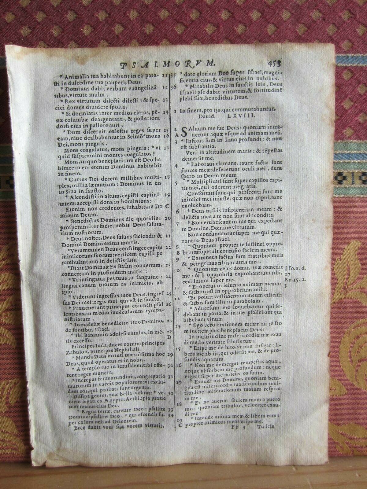 1693- Bible Leaf. Vulgate Sixto-clementine. Catholic Religion. Original-h 453