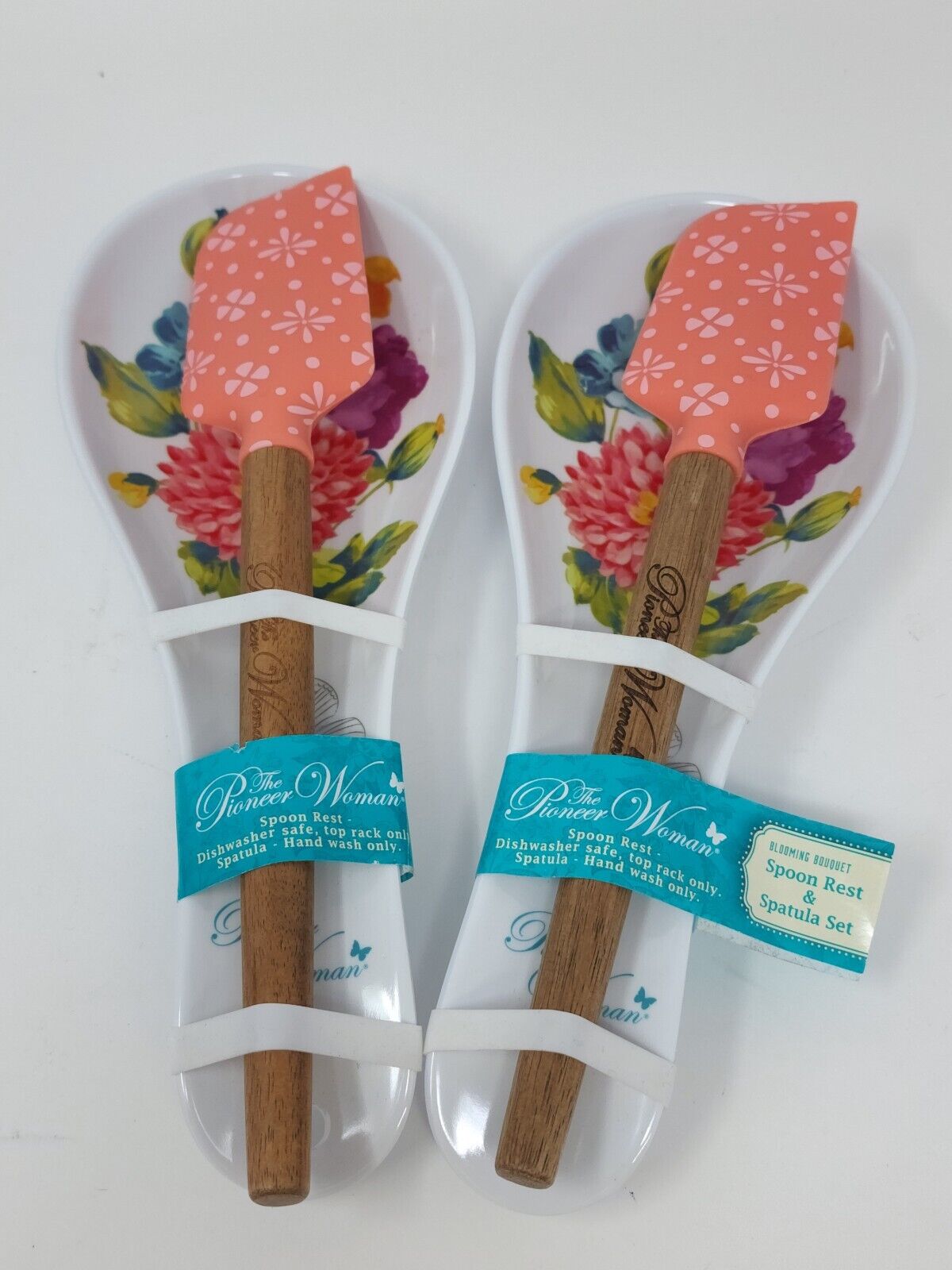 Set Of 2 Pioneer Woman Melamine Spoon Rest & Spatula Blooming Bouquet New