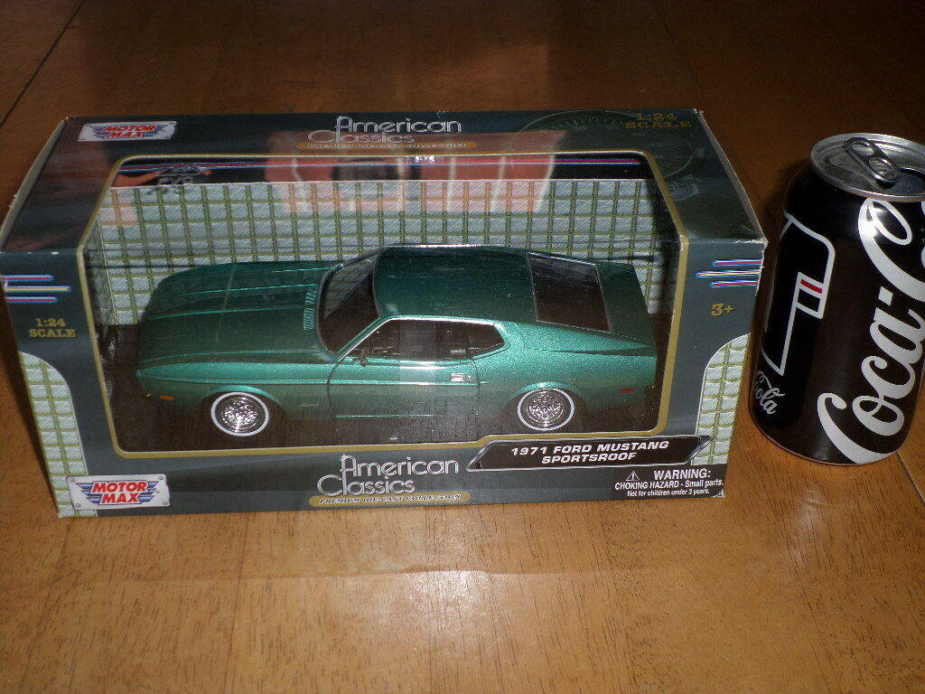 1971 Ford Mustang Sports Roof Car- Teal , Die Cast Metal Factory Built Toy, 1:24
