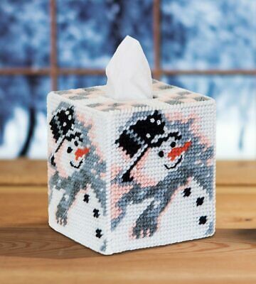 Mary Maxim Old Time Snowman Tissue Box Cover Plastic Canvas Kit