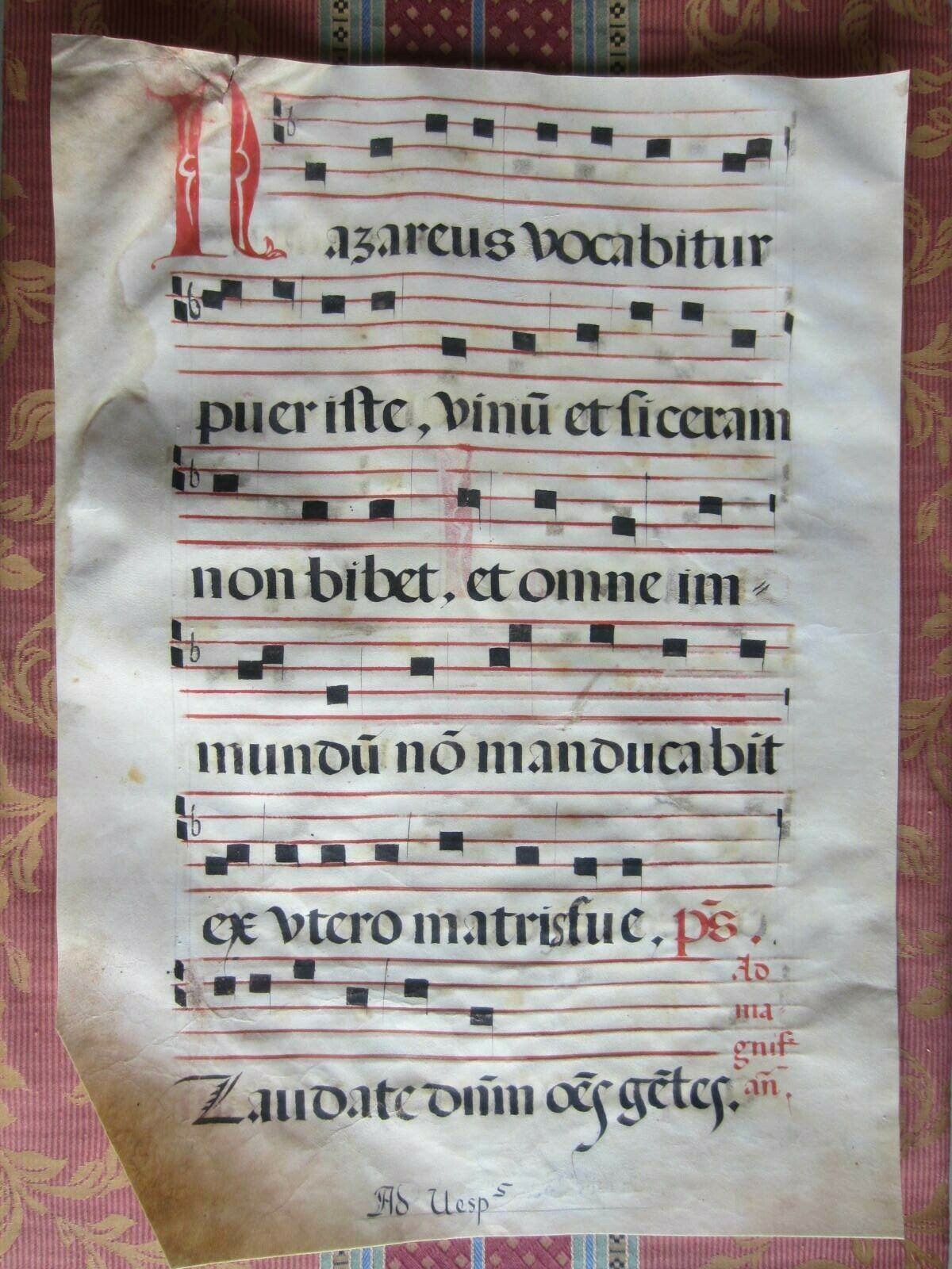 1550c- Antiphonary. Parchment.pergamino.mÚsic. Original Sheet.big
