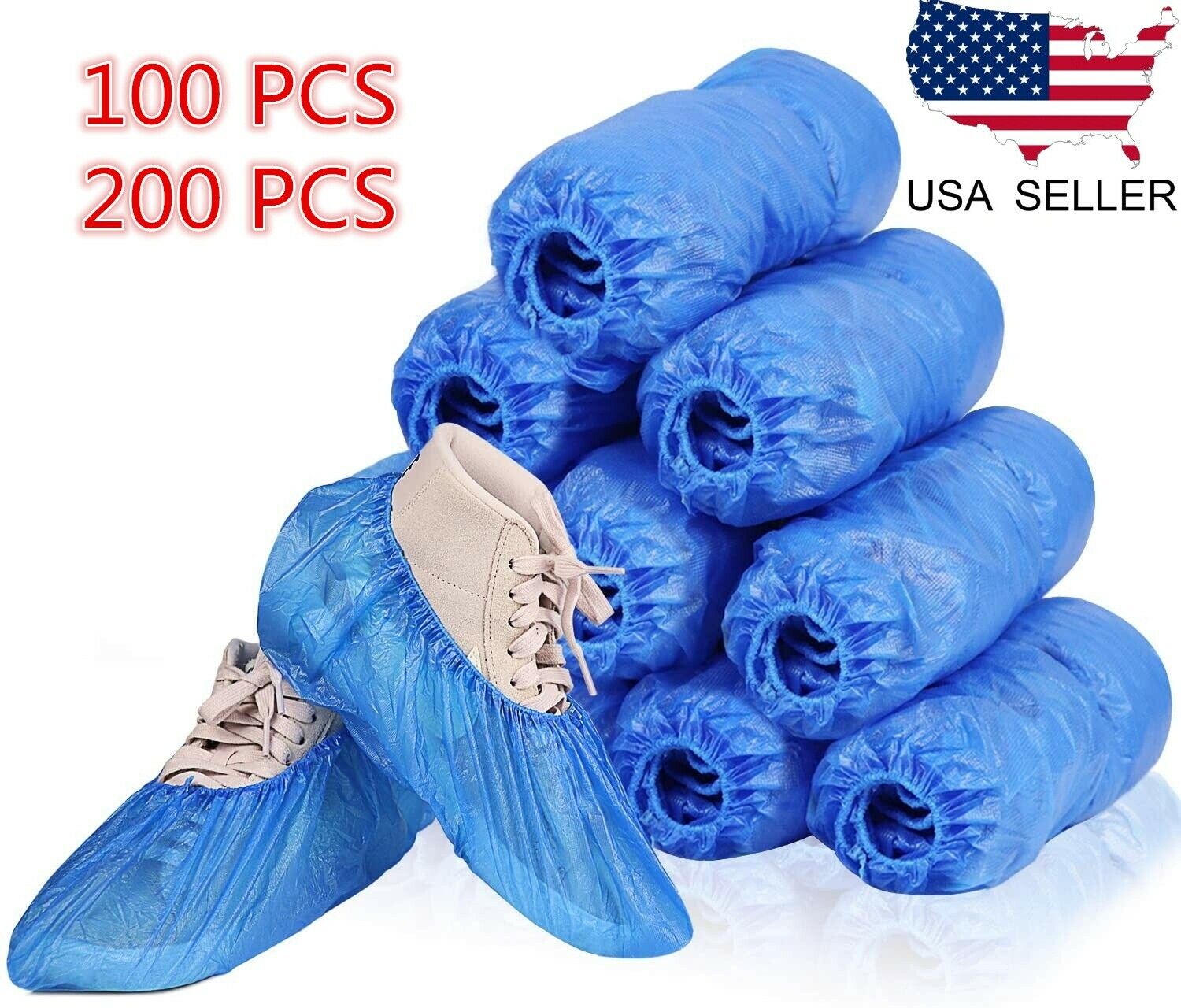 100 200pcs Disposable Boot & Shoe Covers, Pe Waterproof And Protective Overshoes