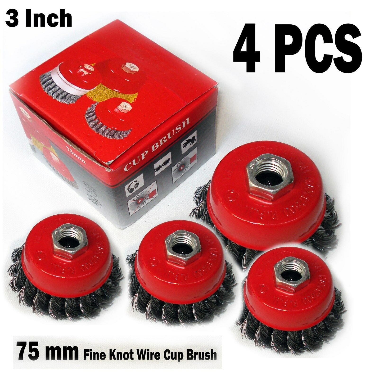 4 Pcs  3" X 5/8" 11 Nc Fine Knot Wire Cup Brush Twist - For Angle Grinders Wheel