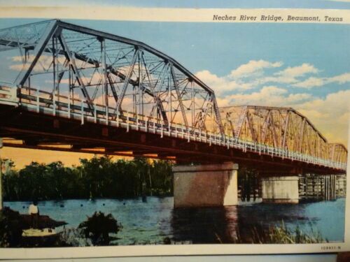 Aerial View Nechen  River Bridge Vintage Post Card  Beaunmont  Texas