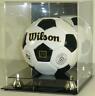 Deluxe Soccer Ball Display Case W/ Mirror & Gold Risers