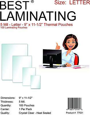 Best Laminating 5 Mil Letter Laminating, 9 x 11.5 inches - 100 Clear Pouches