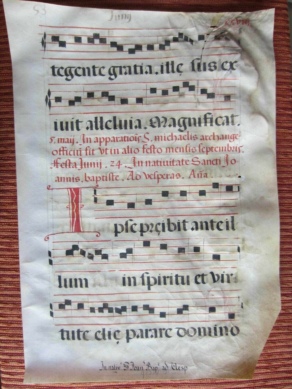 1550c- Antiphonary. Parchment.pergamino.mÚsic. Original Sheet.big-2