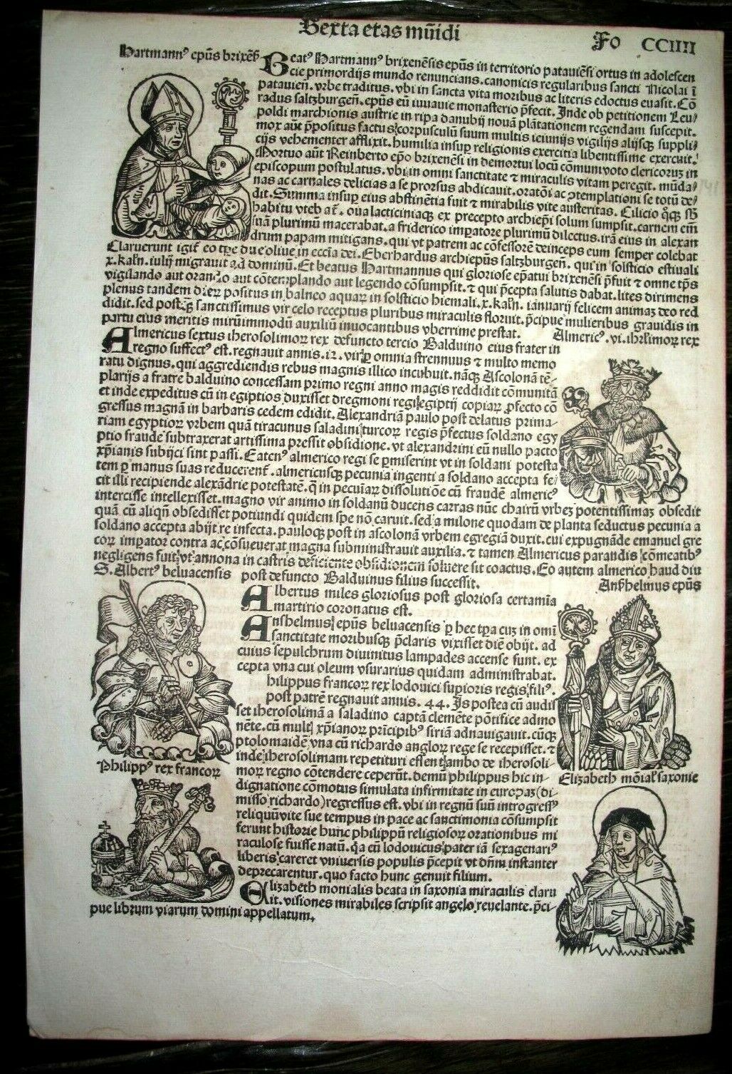 1493 INCUNABLE Ancient NUREMBERG CHRONICLE Leaf HISTORY Koberger POPES Woodcuts