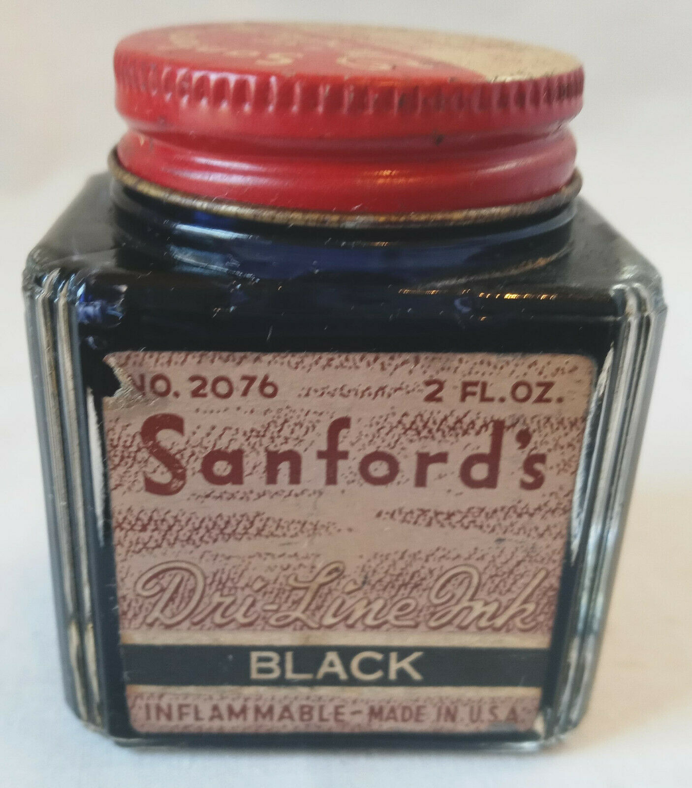 Vintage Sanfords Black Ink Bottle No 2076 2 fl oz