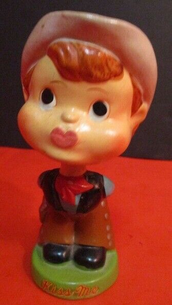 vintage Japan-made “KISS ME” BOBBLEHEAD ~ Cute COWBOY Present for Your COWGIRL!